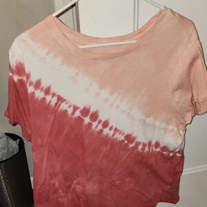 Old Navy Short Sleeve Diagonal Tie-Dye Tee in Coral, White